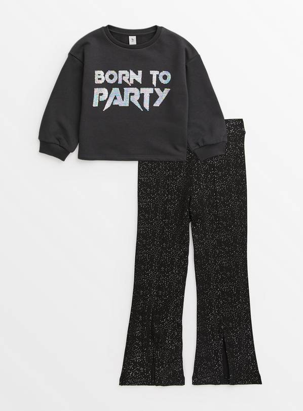 Black Born To Party Sequin Sweatshirt & Trouser Set 11 years